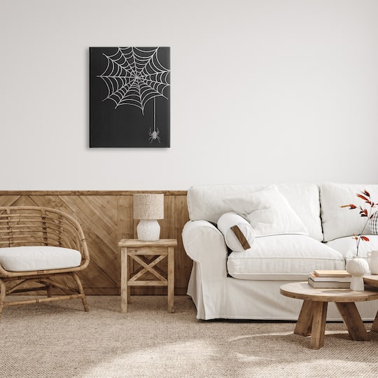 Stupell Industries Casual Black Hanging Spider Web Canvas Wall Art